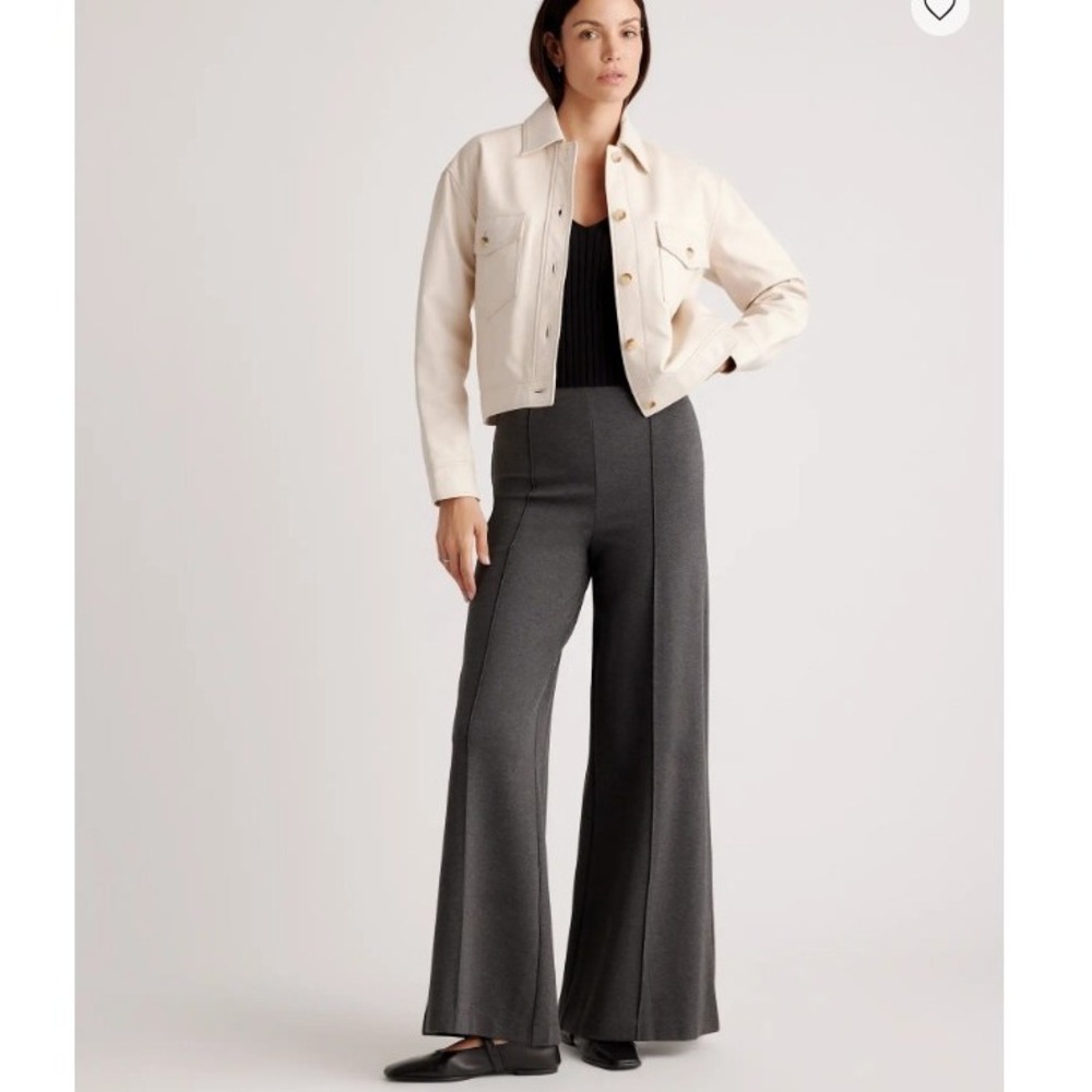 Quince Ultra-Stretch Ponte Super Wide Leg Pants Charcoal Grey Hi Rise Trouser XL